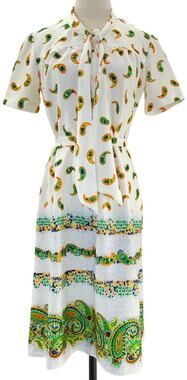 Vintage 70s Walden Classics Paisley Belted Polyester Shirt Dress Size 14